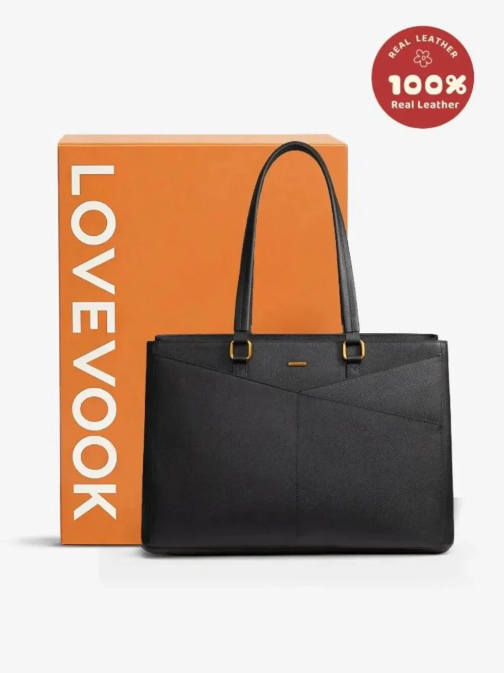 LOVEVOOK 100% Real Leather Laptop Bag